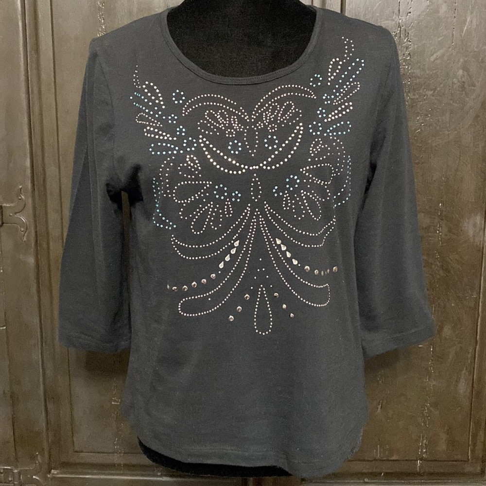 Sport Couture quarter length sleeve with sequins design top- size large
